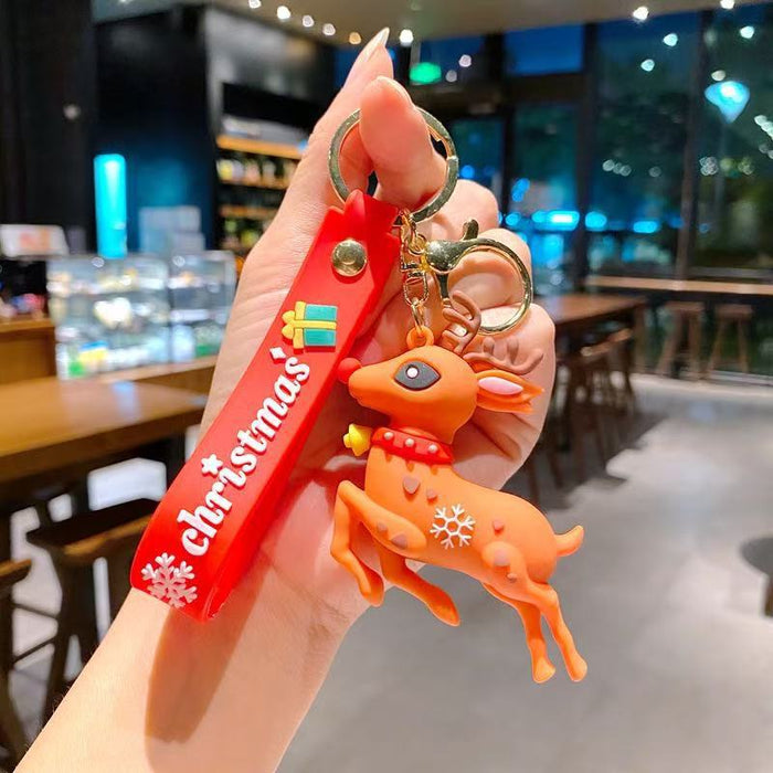 Wholesale PVC Christmas Cartoon Santa Reindeer Keychain Pendant MOQ≥2
