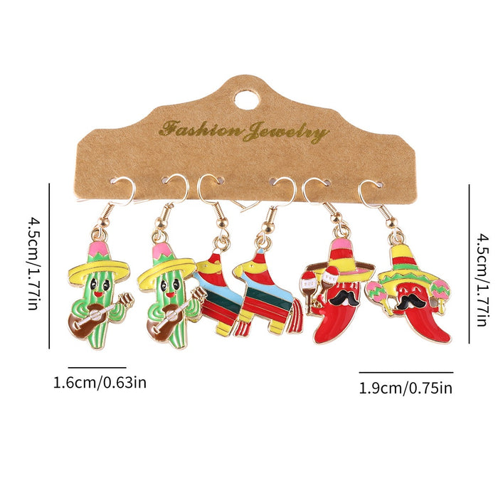 Wholesale Colorful Cactus Chili Maraca Charm Earring Set Party Wear Fashion Accessory