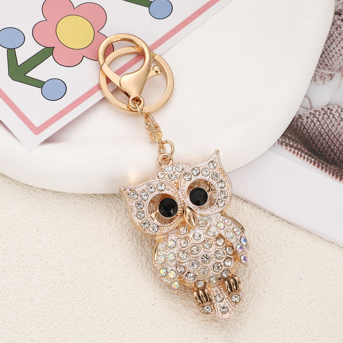 Wholesale Green Cartoon Owl Rhinestone Keychain Zinc Alloy Bag Charm MOQ≥2