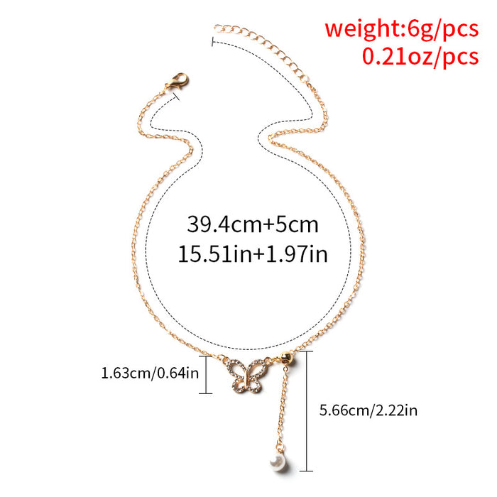 Wholesale Simple and fashionable versatile full diamond butterfly necklace collarbone chain