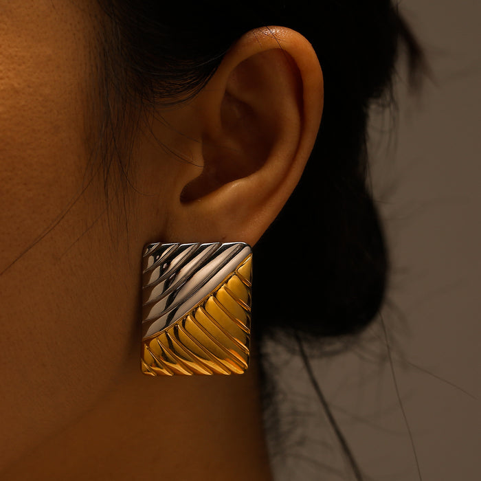 Wholesale Individually exaggerated temperament, stainless steel gold and silver dual color earrings, square diagonal earrings wholesale