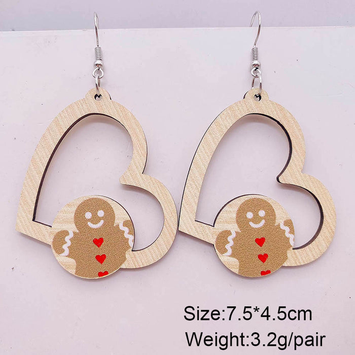 Wholesale 60pcs Christmas wooden earrings  elk dwarf heart-shaped wooden pendant earrings jewelry