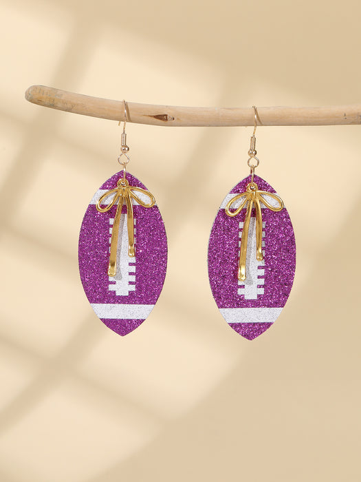 Wholesale Sporty PU leather printed rugby ball earrings