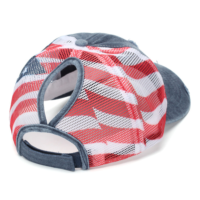 Wholesale Retro American Flag Trucker Cap with Cross Pendant,  Stylish Baseball Hat for Summer