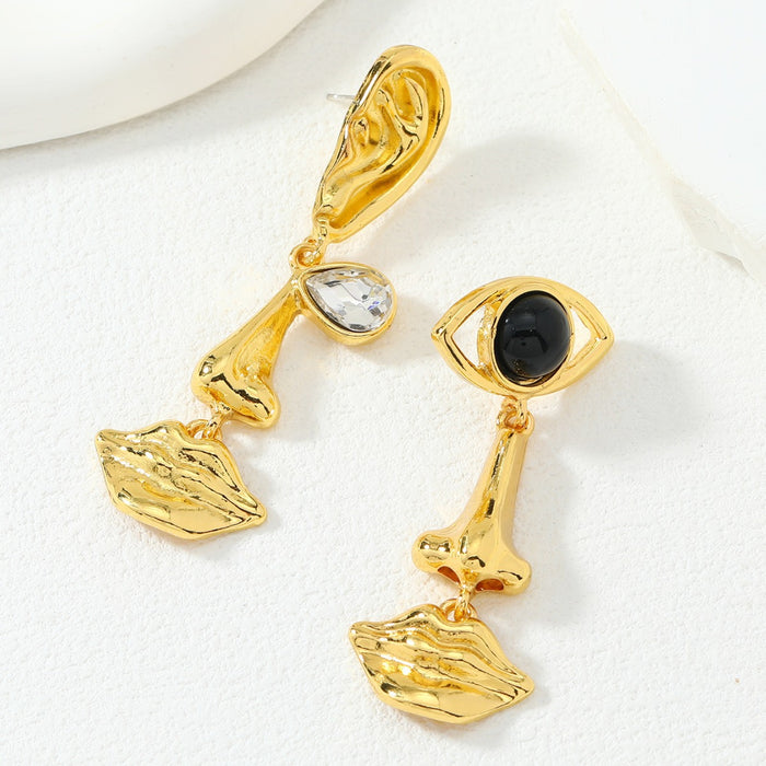 Wholesale Diamond-encrusted Asymmetrical Zinc Alloy Earrings JDC-ES-QunQiu015