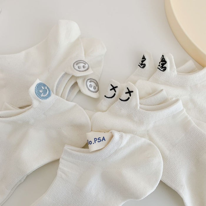 Wholesale Socks, boat socks, cute smiling face embroidery, invisible socks, cotton socks, shallow mouth socks