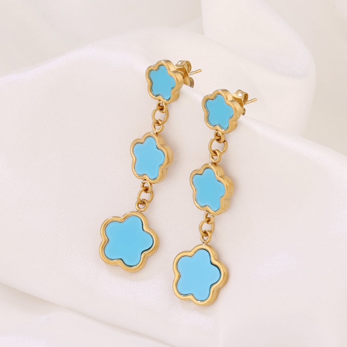 Wholesale Stainless Steel Five-Leaf Clover Earrings Niche Versatile Tassel Ear Studs,  Earrings,  Ear Accessories