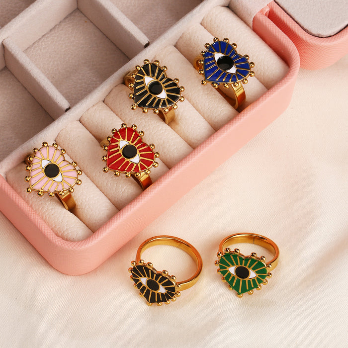 Wholesale Personalized Retro Love Ring Stainless Steel Devil's Eye Drip Oil Heart Ring Wholesale