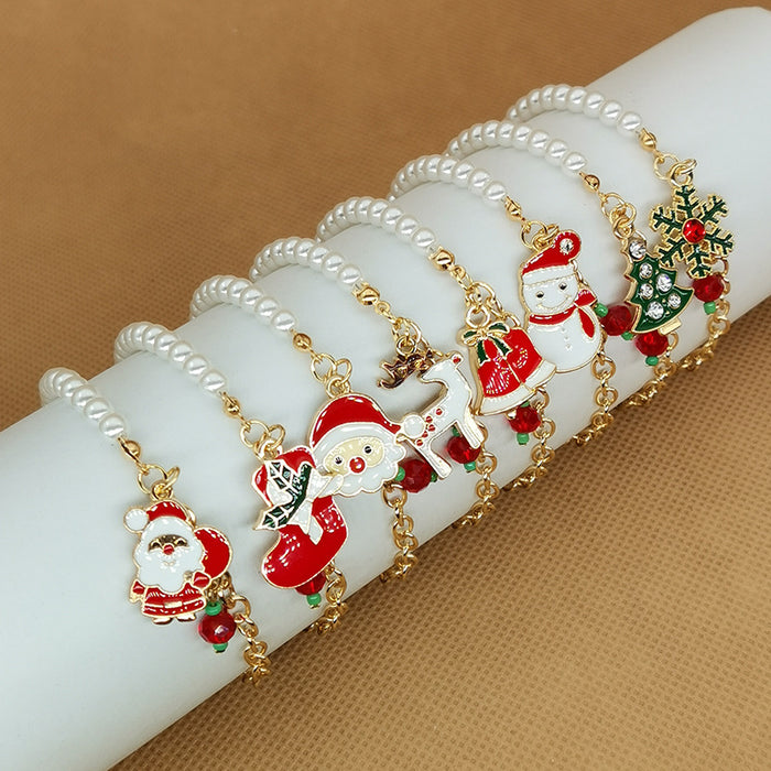 Wholesale Christmas Jewelry Alloy Christmas Tree Old Man Snowman Elk Snowflake Bell Christmas Bracelet
