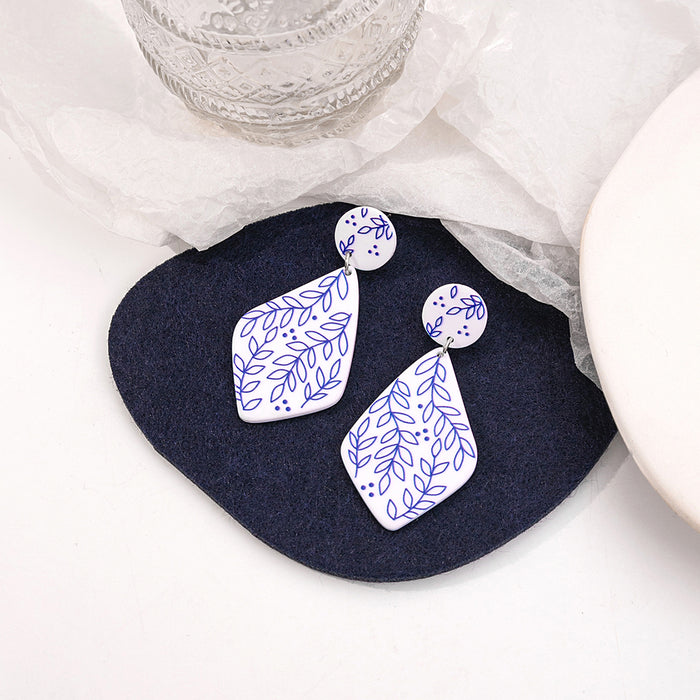 Wholesale Blue and White Porcelain Fragment Acrylic Earrings JDC-ES-MDD098