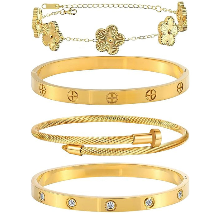 Wholesale Titanium Steel Electroplated Bracelet With Stone Row Stylish Jewelry Accessory