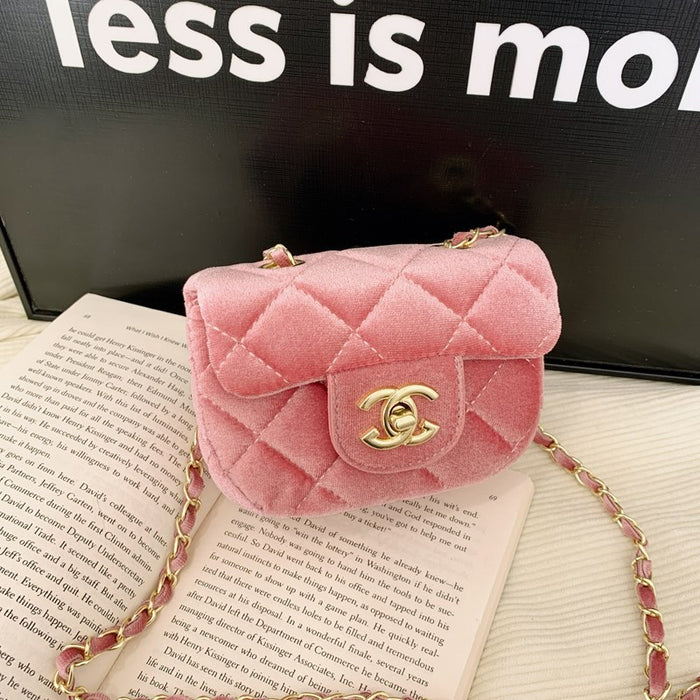 Wholesale Little -style chain crossbody bag,  versatile diamond-patterned leopard print velvet small coin purse for children and babies