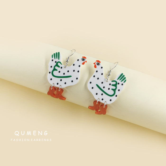 Wholesale Polka Dot Cartoon Chicken High Heels Acrylic Printed Earrings JDC-ES-QingM006