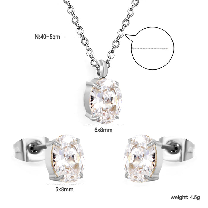 Wholesale White zirconium earrings necklace stainless steel drop-shaped geometric diamond jewelry