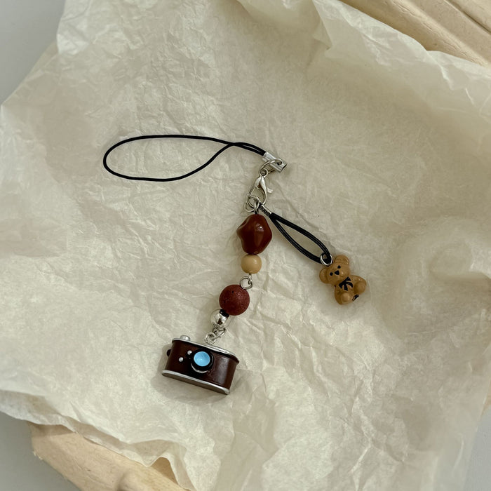 Wholesale camera beaded mobile phone chain bag hanging key chain bear hanging chain