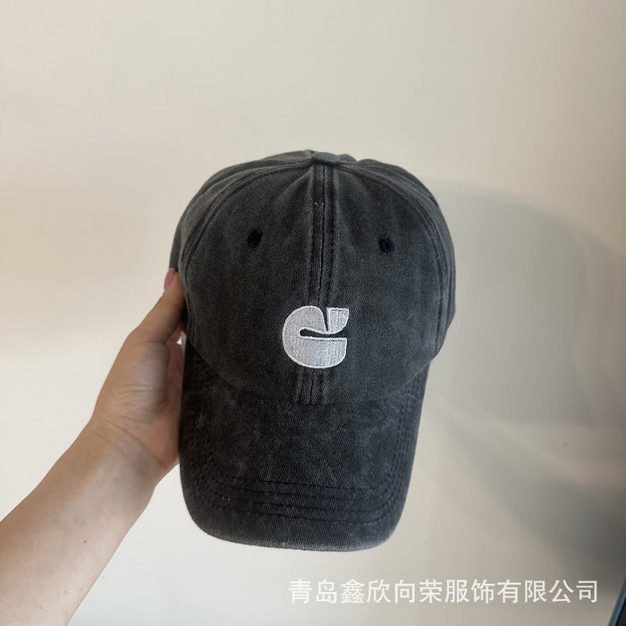 Wholesale New Fashionable Simple Washed Hat Embroidered Duck Tongue Hat Versatile 6-piece Curved brimmed Cotton Soft Top Sunshade Baseball