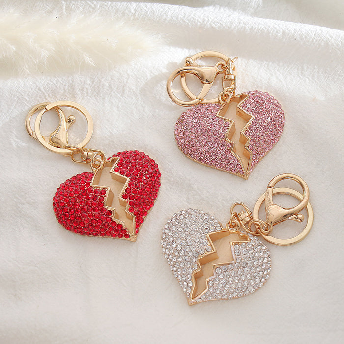 Wholesale diamond-embedded small gift  keychain pendant heart metal