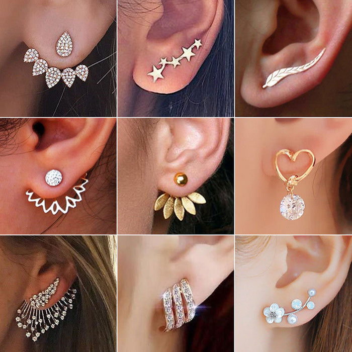 Wholesale Korean Style Zircon Daisy Flower Rear Hanging Earrings European and American Fashion Petal Set Crystal Elegant Simple Earrings for Women