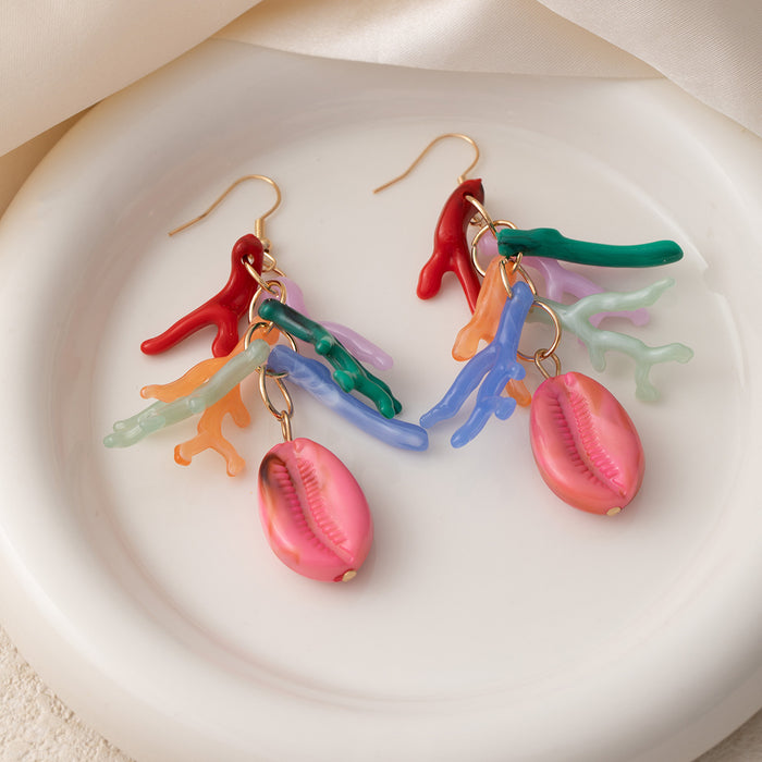 Wholesale Dopamine Vacation Style Conch Earrings Personalized Niche Starfish Seaweed Design Colorful Shell Ear Hooks