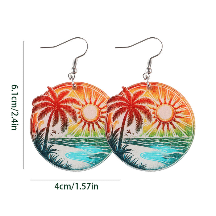 Wholesale Holiday Style Colorful Tropical Palm Tree nut Tree Sun Acrylic Pendant Earrings Beach Earrings