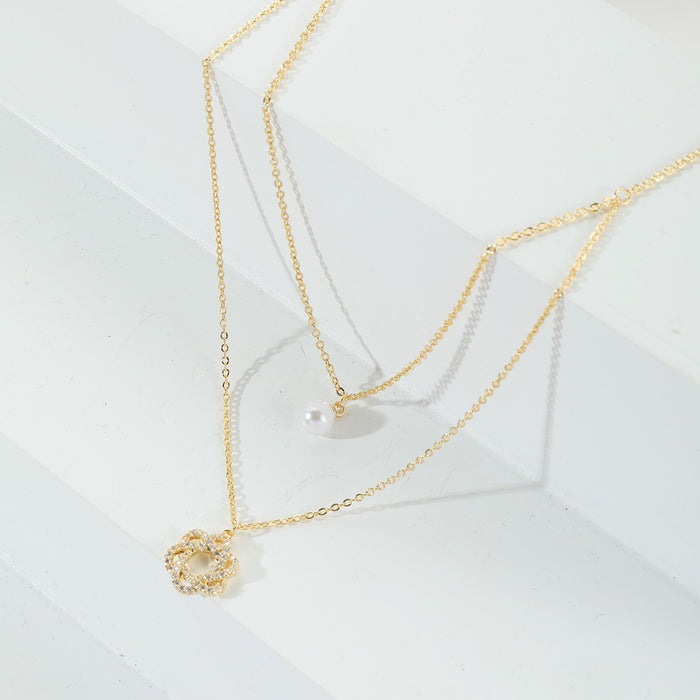 Wholesale Fashionable luxury pearl pendant double layered necklace versatile and simple collarbone chain