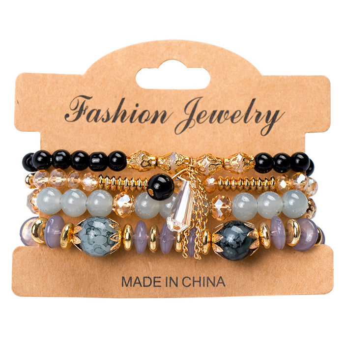 Wholesale Bohemian Multi-layer Crystal Temperament Bracelet Exotic Style Set Jewelry Women's Fashion Accessories JDC-BT-NHong005