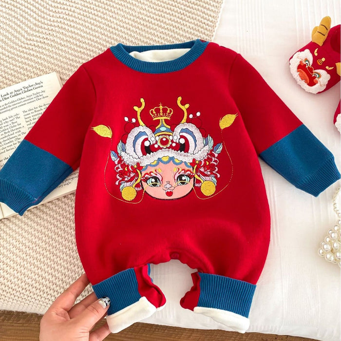 Wholesale Baby Autumn and Winter One-piece Clothes Baby The Year of The Loong Chinese Style Full Moon Red Clothes Plush Sweater JDC-BC-WeiNiS027