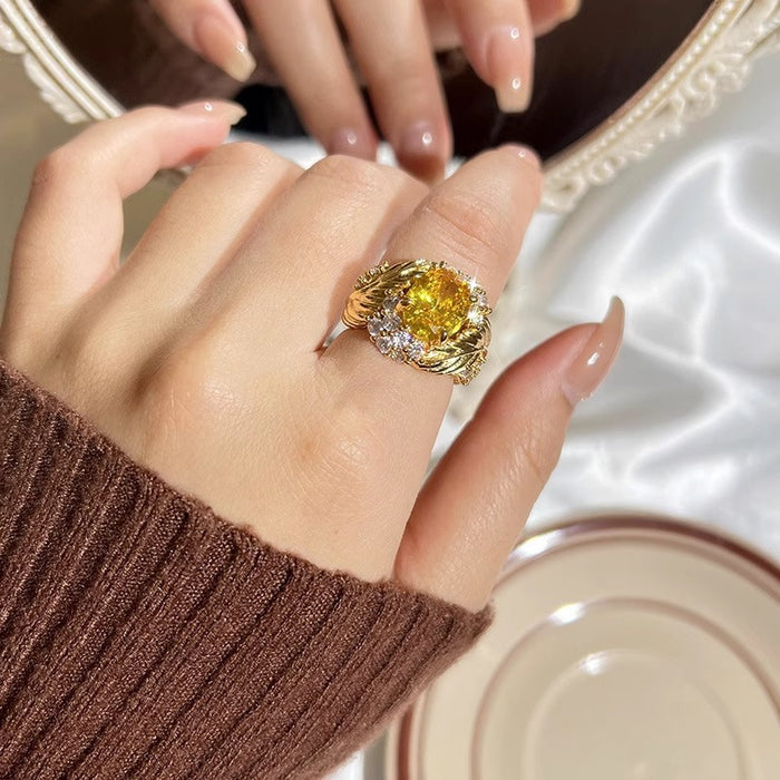 Wholesale Sparkling Diamond Yellow Zircon Ring