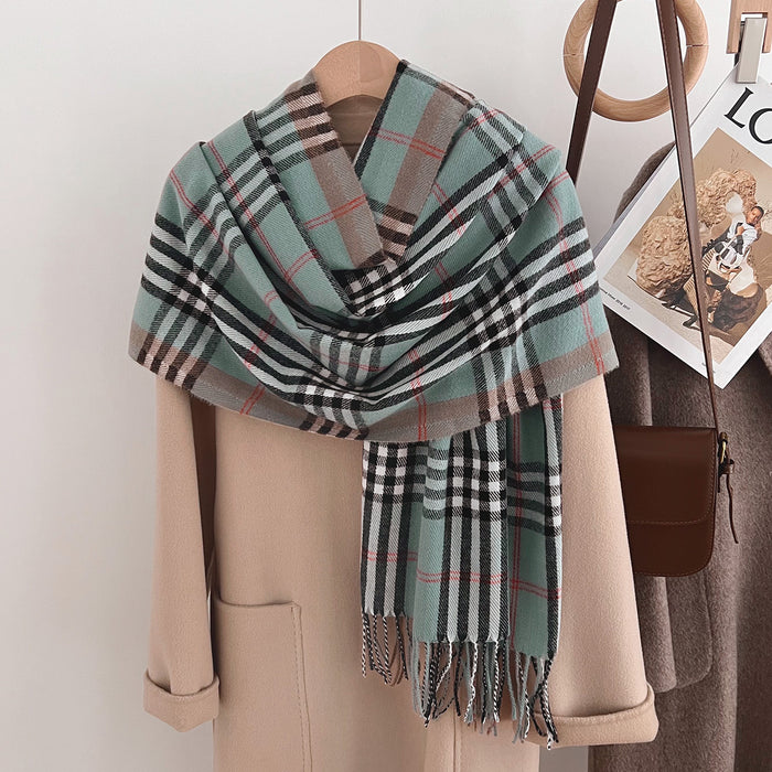 Wholesale  Winter Classic Plaid Faux Cashmere  Tassel Shawl