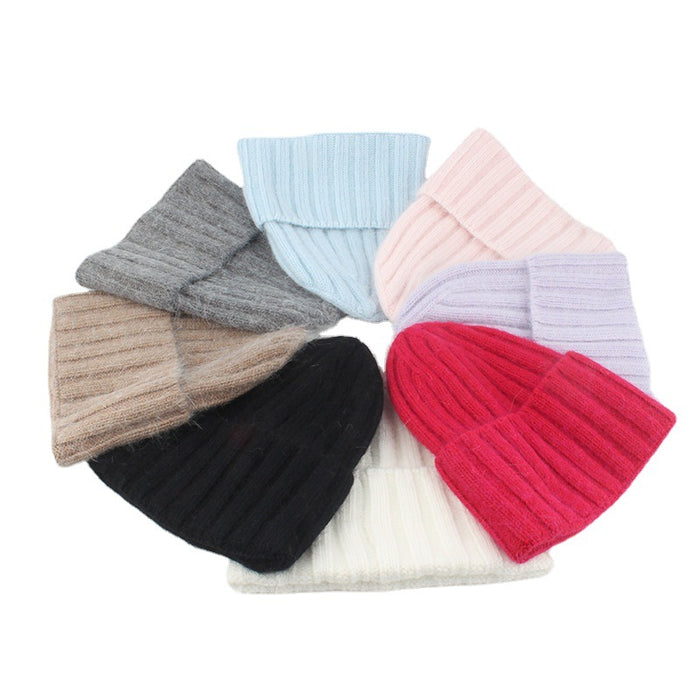 Wholesale Knitted striped rolled edge warm hat without brim