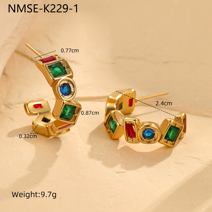 Wholesale Colorful zircon stainless steel earrings