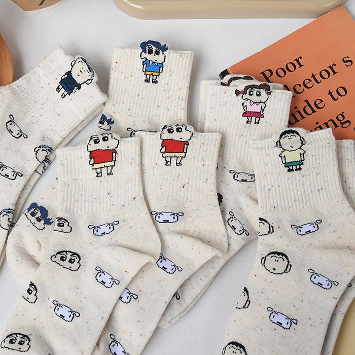 Wholesale women's all-match low-top socks cute cartoon cotton mid-calf socks sweat-absorbent breathable student