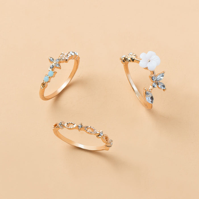 Wholesale Jewelry Fashion Alloy Open Color Diamond Flower Hollow Ring Set