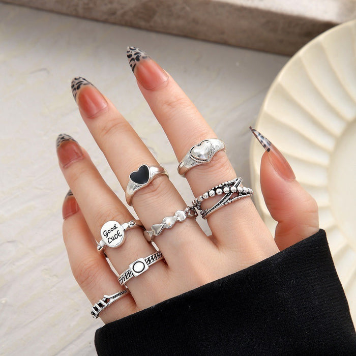 Wholesale Dark Retro Creative Spades a Card Ring Five-Piece Set Women' s Personalized Hand Accessories National Show Aliexpress Hot Selling