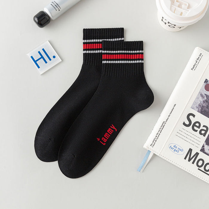 Wholesale New boneless sports socks, sweat absorbing and breathable short tube socks, striped letter college style cotton socks