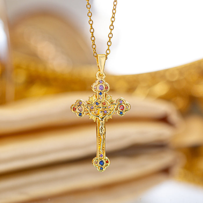 Wholesale Zircon-set cross Titanium steel necklace