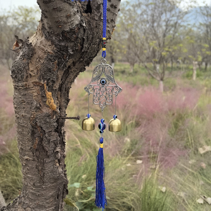 Wholesale Metal copper wind chime pendant, door decoration, copper bell, wind chime, auspicious retro blue pendant