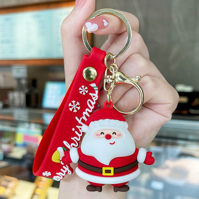 Wholesale Cute Christmas Couple PVC Keychain Epoxy Doll Charm for Backpack Car Key Decorative Accessory Gift MOQ:2
