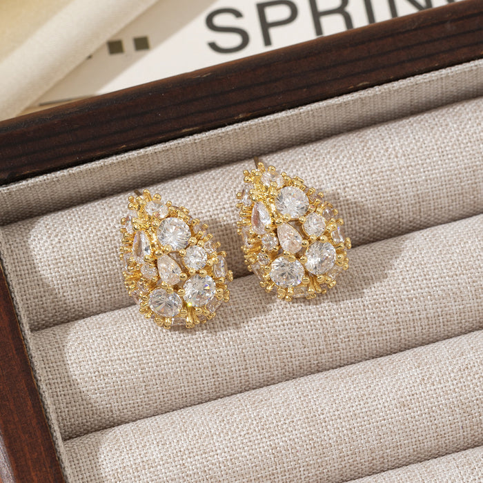 Wholesale High end earrings with full diamond and zircon inlay, silver needles, niche design, hollowed out earrings accessories