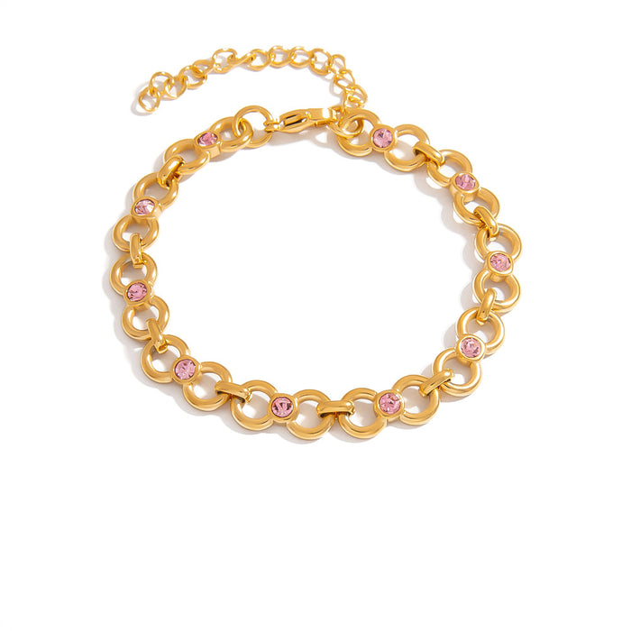 Wholesale Stainless Steel Bracelet Roman Disc Inlaid with Diamonds High-End Jewelry Ins Style Pig Nose Buckle Bracelet