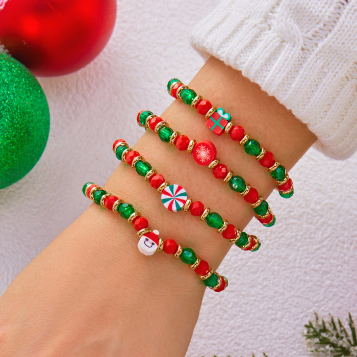 Wholesale Christmas colorful gift bracelet for women Christmas tree gift box letter polymer clay elastic beaded stacking bracelet
