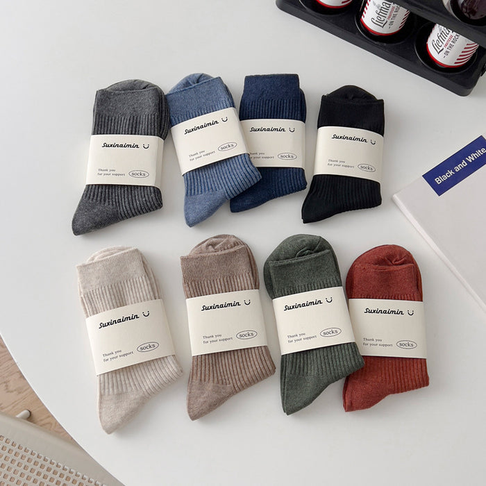 Wholesale Socks men's mid length socks solid color cotton socks men's classic sports socks long socks