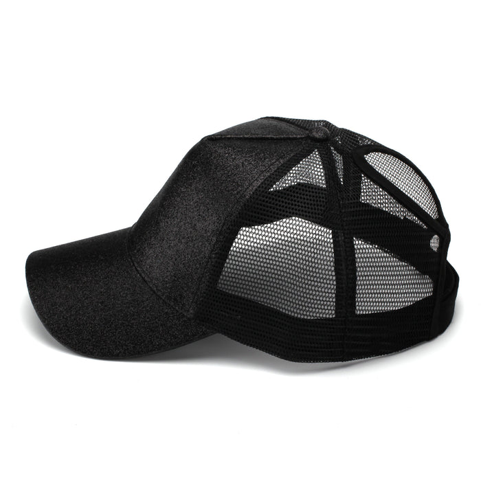 Wholesale Trendy Sequined Dacron Baseball Cap with Ponytail Hole - Breathable Mesh Sun Hat for Summer Outdoor Use