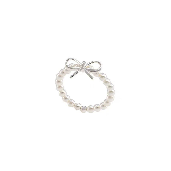 Wholesale Bow pearl ring for women, light luxury, exquisite and high-end index finger ring, adjustable index finger ring