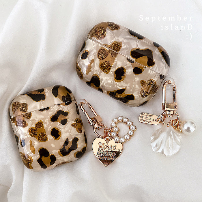 Wholesale Shell leopard print soft case Bluetooth earphone cases with chain