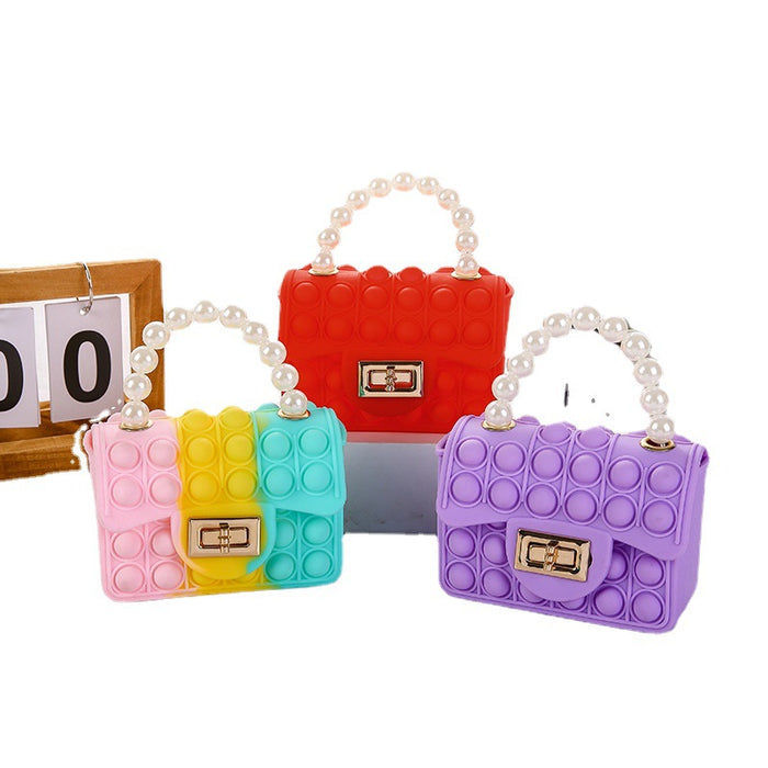 Wholesale PVC Jelly Bag Silicone Coin Purse Children Crossbody Double-sided Bubble Pearl Handbag Chain Bag