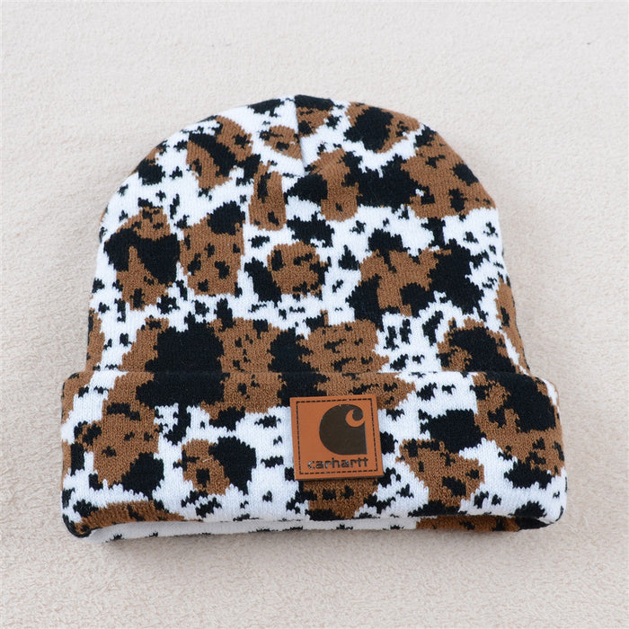 Wholesale Cow Pattern Knitted Hat Double Layer Folded Beanie JDC-HT-KuT001
