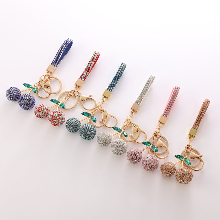 Wholesale alloy cherry key chainal rhinestone fruit key chain
