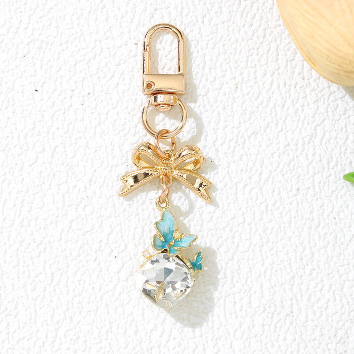 Wholesale Stylish Crystal Butterfly Keychain Metal Yellow Gift Bag Charm MOQ≥2