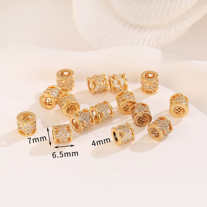 Wholesale 10pcs Copper Plated 18K Real Gold Micropaved Zircon Hollow Spacer Beads JDC-BDS-NanT005